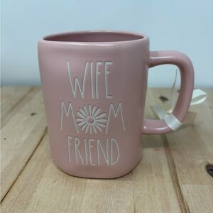 Rae Dunn WIFE MOM FRIEND Mug Pink Ceramic with White Lettering New